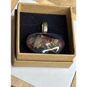 Abstract Multicolor Glass Pendant With Gold-Tone Bail 1.5 Inches Unique Artistic